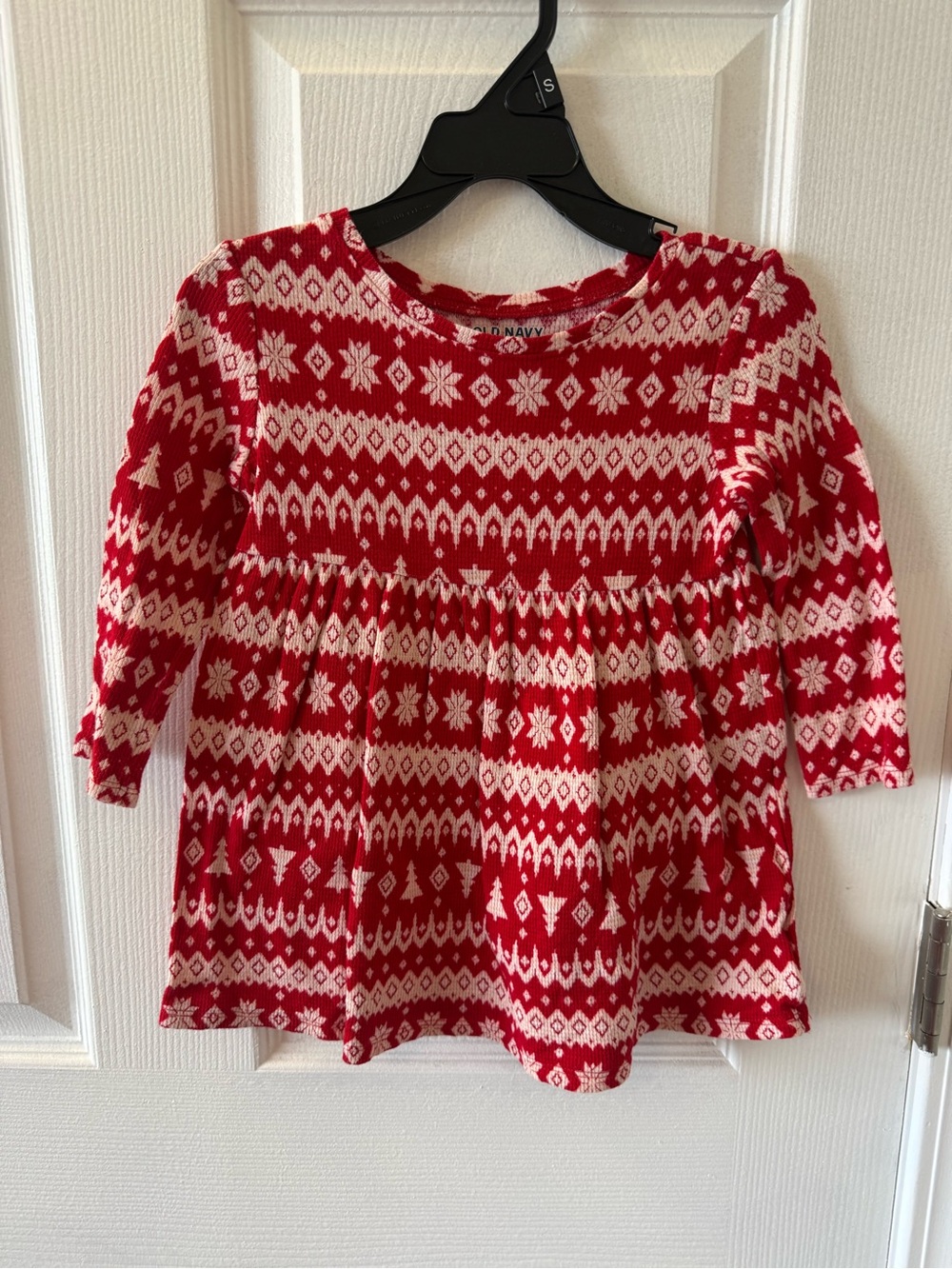 Old Navy Red & White Fair Isle Long Sleeve Dress-Style Top - Kids